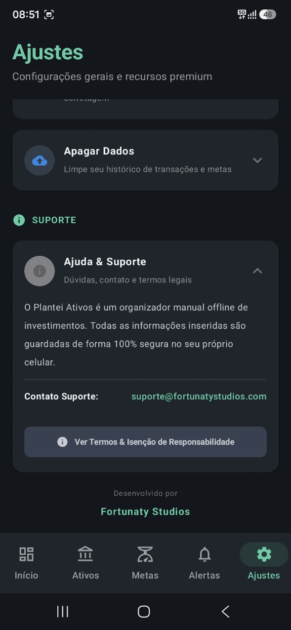 Plantei Ativos - Configurações